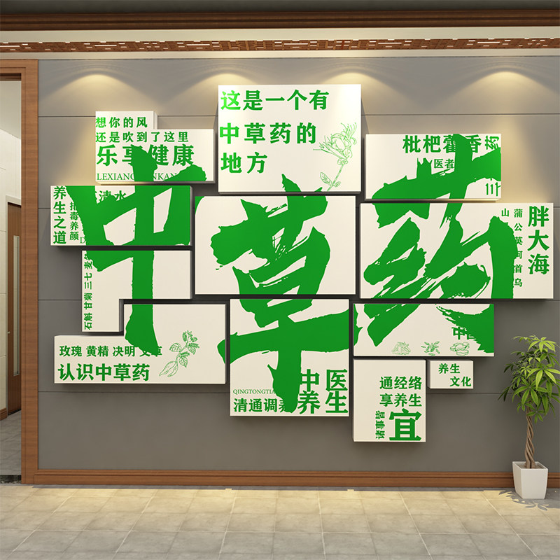 中医药阁文化形象墙面装饰挂画针艾灸网红养生馆广告推拿理疗贴纸