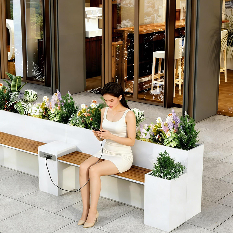 户外座椅座凳卡座花箱组合铁艺广场商业街休息凳景观花池室外阳台