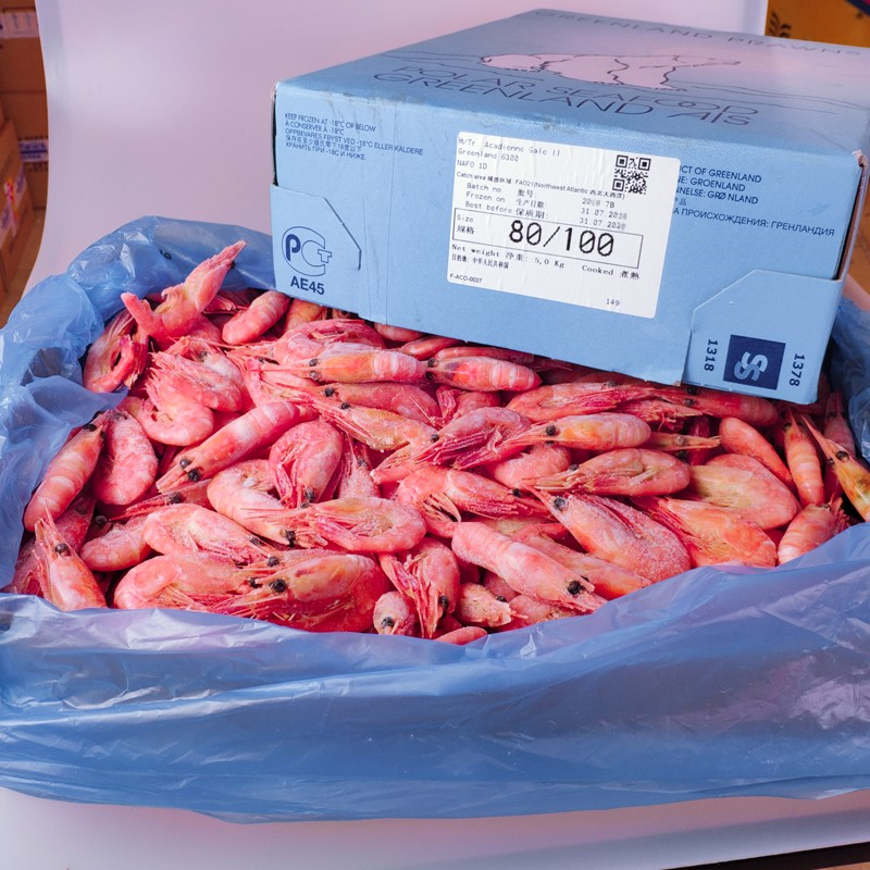 新货北极熊北极甜虾头籽冷冻刺身即食冰虾5斤带籽整箱北极虾