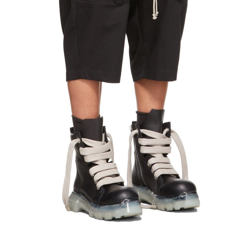 ONEOFYOU DARK AUTUMN WINTER CHUNKY LACE BOOTIE RO STYLE NICHE PLATFORM BOOTS OCTOPUS SOLE HIGH-TOP TIDE