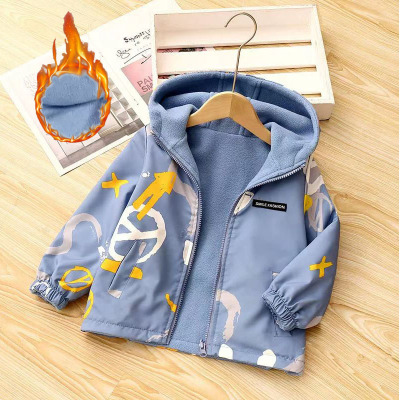 儿童外套男童秋冬款加绒冲锋衣