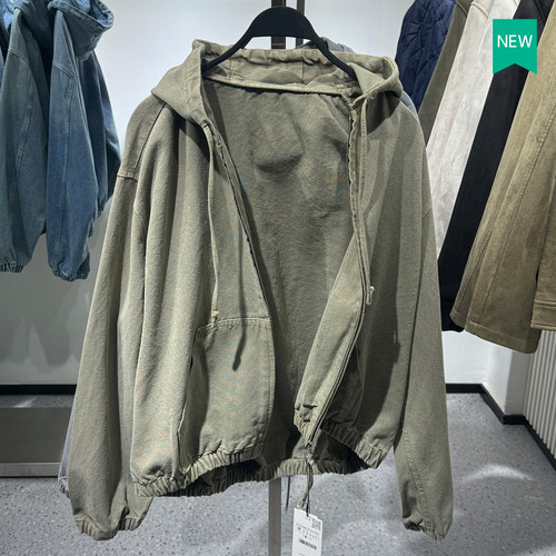 西班牙男装连帽棉质复古水洗夹克