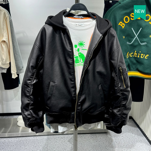 西班牙单！冬季连帽仿皮夹克棉服