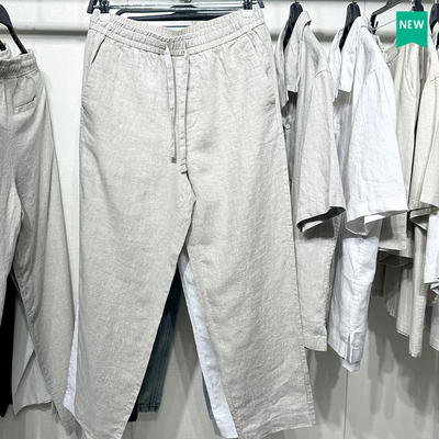 Z家夏季男装直筒纯色九分亚麻裤