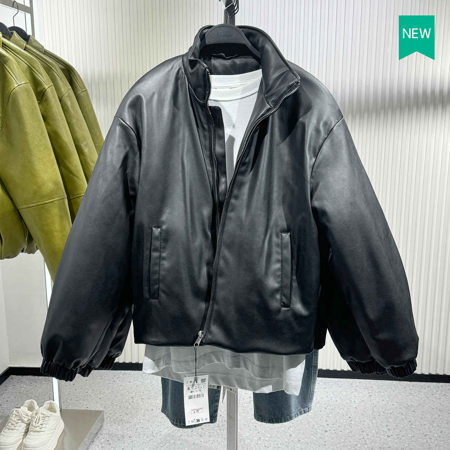 西班牙！单立领秋冬仿皮棉服夹克