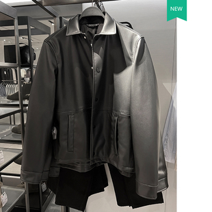 春季新款男装仿皮翻领夹克8281450 800男士简约PU皮皮衣休闲外套