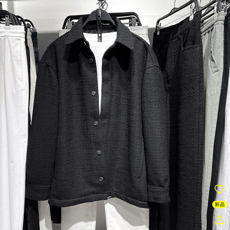 柜529！新款男装羊毛混纺纹理软呢夹克衬衫式宽松外套7380554