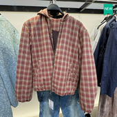 秋季 新品 男装 柜549 棉质宽松连帽格纹夹克夹棉外套ZA8281460 609