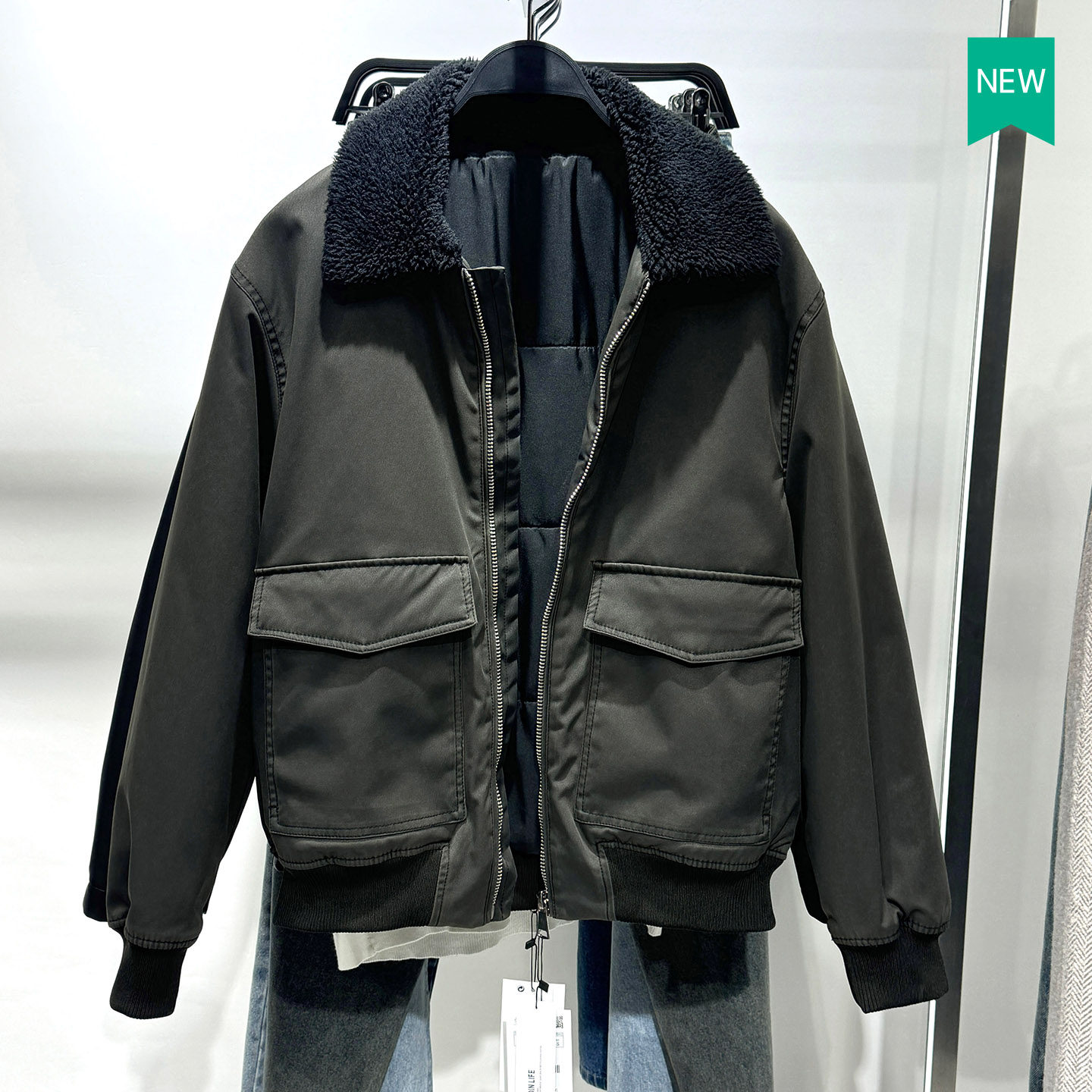 柜799！秋冬新款男装拼接毛领飞行员夹克棉服男士翻领夹棉外套