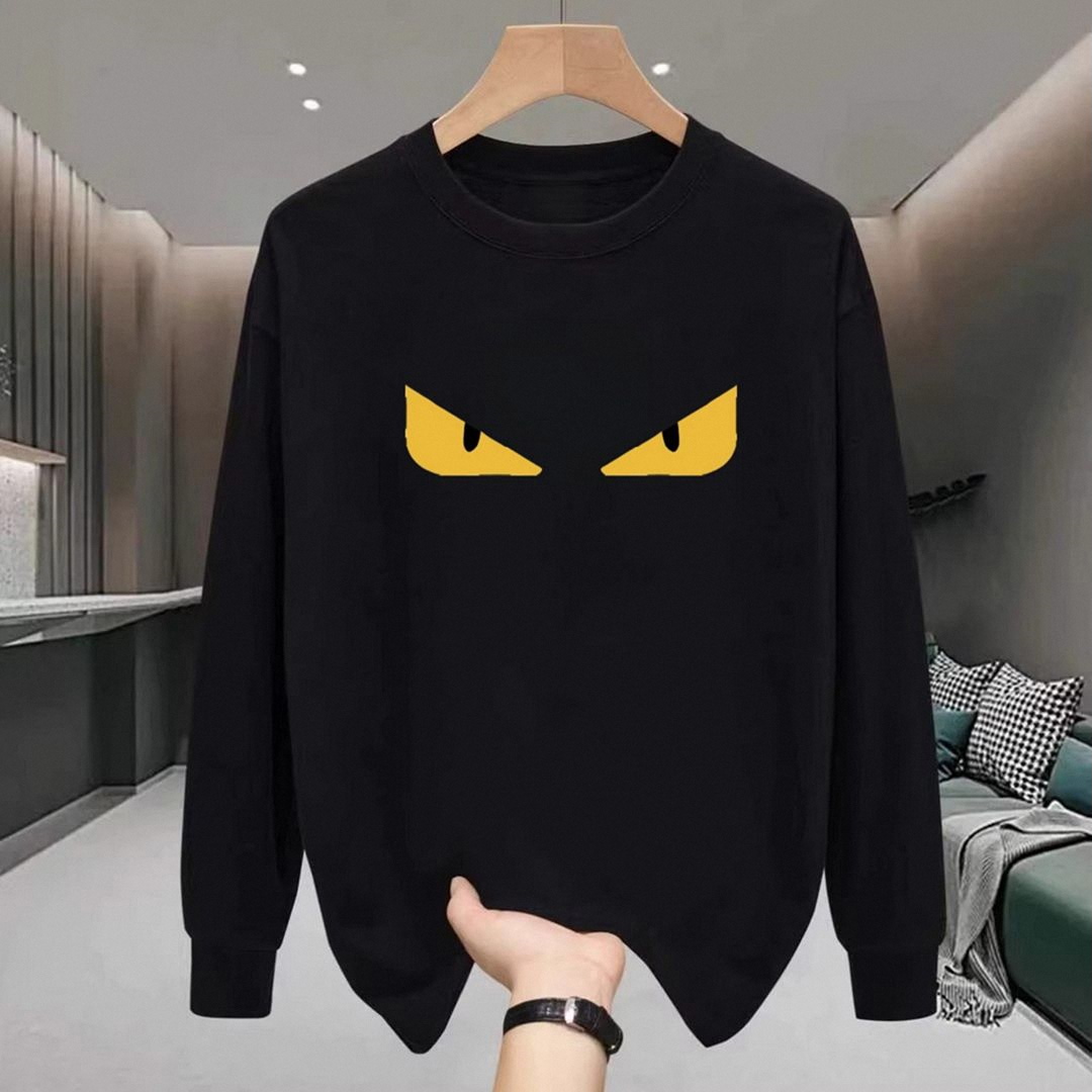【奥莱】秋冬季新恶魔眼长袖T恤纯棉宽松重磅男士内搭圆领上衣