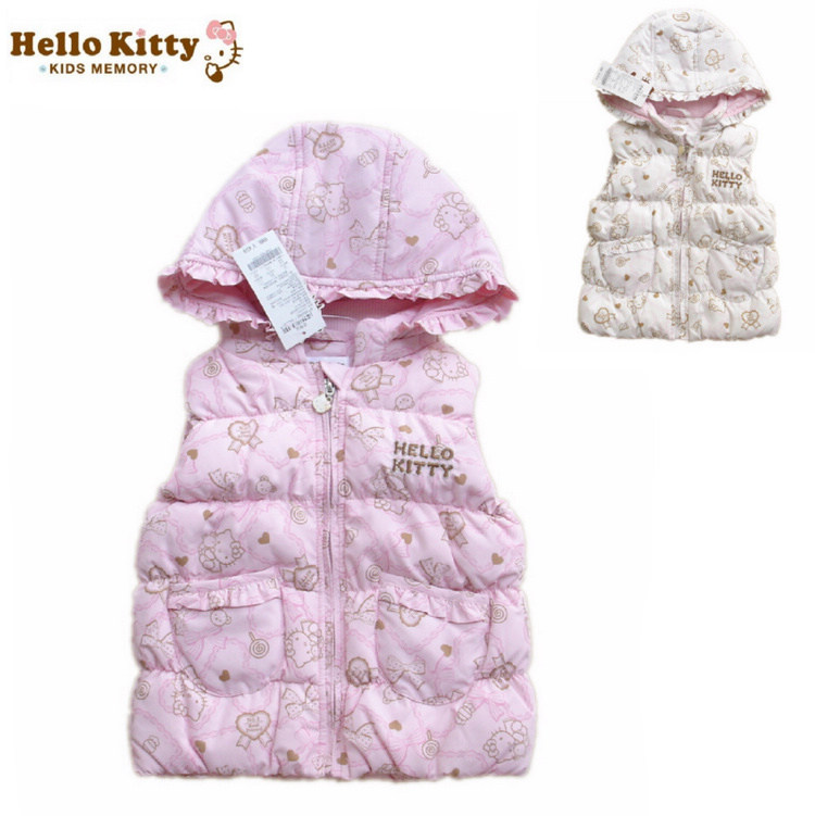 促销Hello Kitty专柜正品冬季女童装婴幼儿连帽羽绒马甲124018201