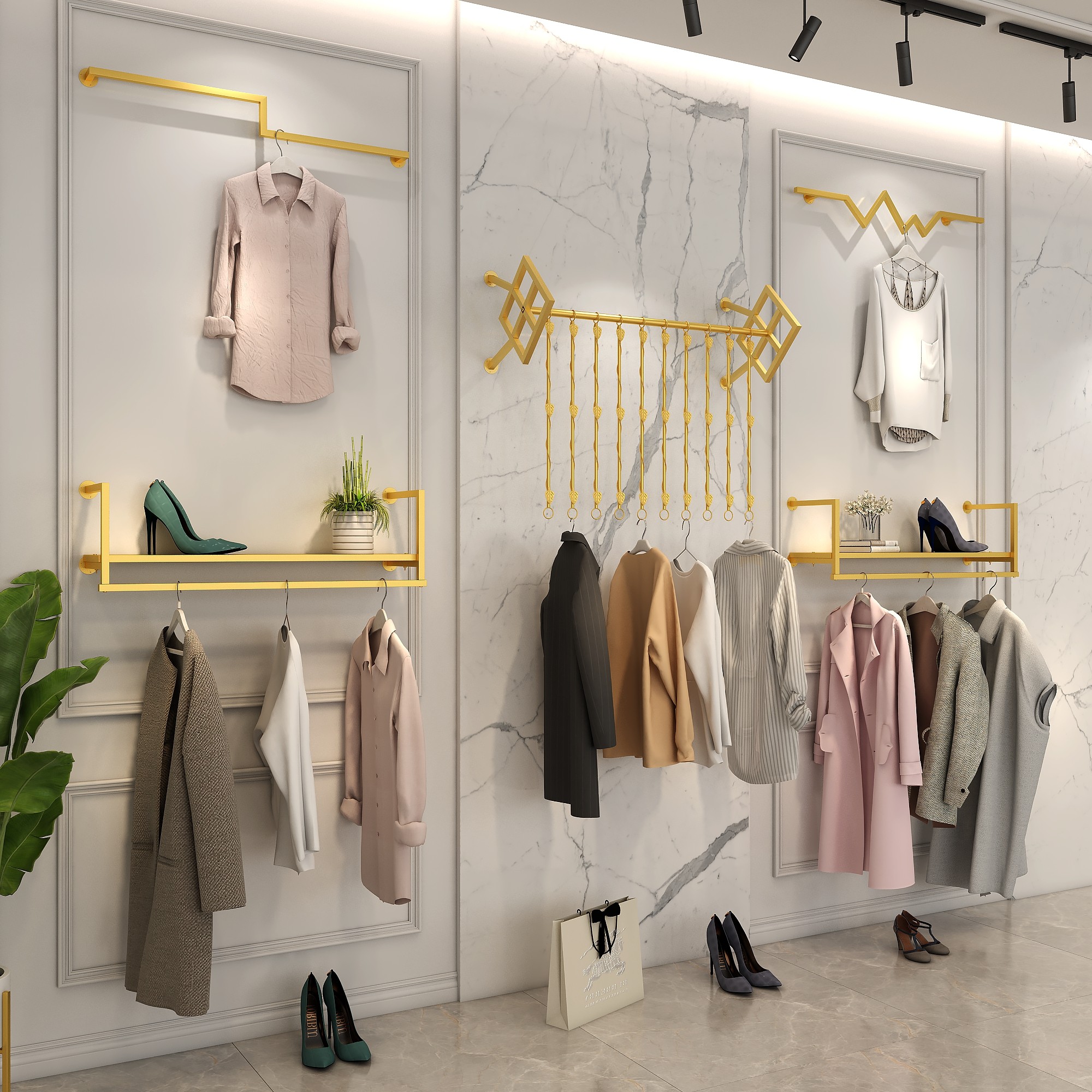 服装店衣架展示架上墙货童装男女装铁艺壁挂衣架侧挂正挂衣服架子