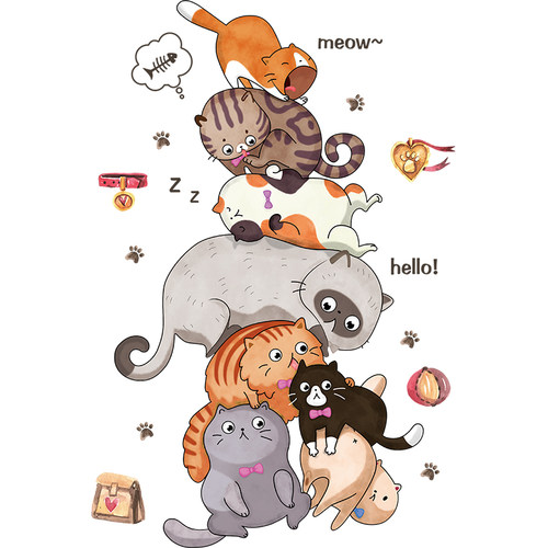 猫咪贴纸衣柜小图案柜子移动门推拉门装饰布置翻新防水自粘贴画
