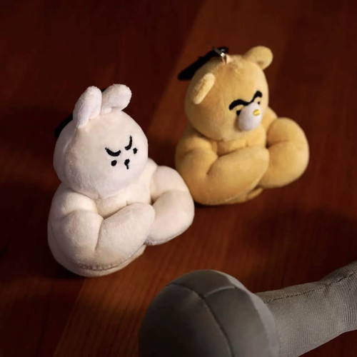 潮流原创健身肌肉熊兔毛绒挂件