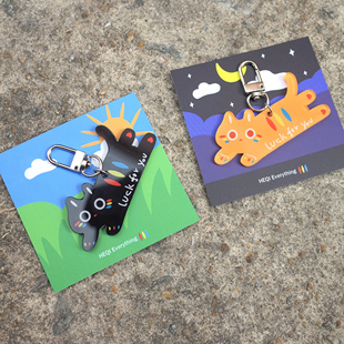 从天而降的好运猫猫钥匙扣亚克力原创设计转运橘猫黑猫钥匙扣