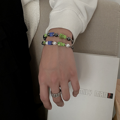 卡门 原创复古小众珍珠方块拼接手链ins男女潮轻奢高级感情侣手饰