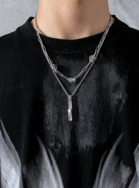 卡门 双层叠戴吊坠钛钢项链男潮嘻哈ins个性轻奢小众配饰女夏百搭