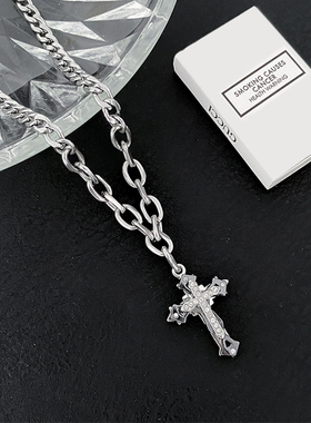 卡门 双链拼接镶钻十字架项链男潮嘻哈轻奢女夏ins小众锁骨链饰品