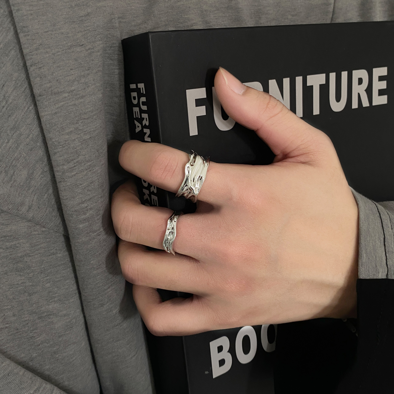 冷淡风高级感潮开口食指环戒指男