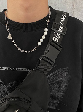 carmen小众反光珍珠十字拼接项链女轻奢男士潮嘻哈个性百搭锁骨链