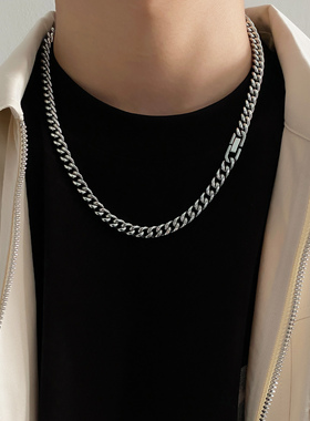 卡门不掉色潮流古巴链项链男潮hiphop嘻哈钛钢百搭小众锁骨链配饰