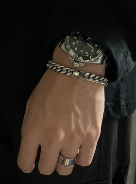 卡门 原创港风链条手链男女嘻哈古巴链潮酷百搭简约手环钛钢饰品