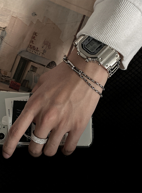 卡门 简约拼接双层毛衣链手链男士潮ins嘻哈个性轻奢小众手饰女夏