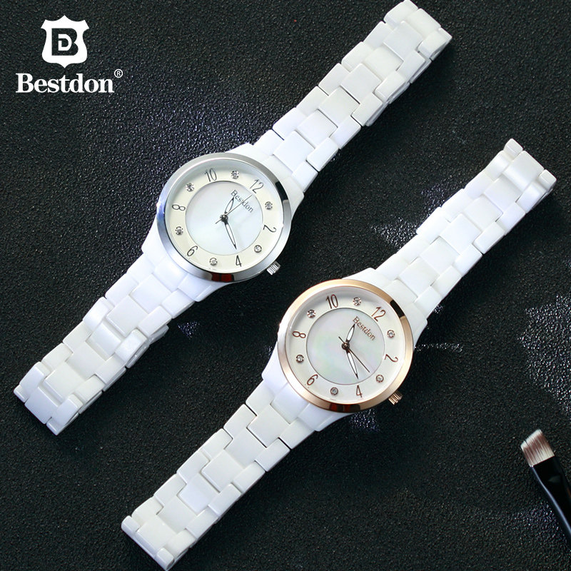 邦顿白色陶瓷女款手表正品时尚潮流小表盘韩版简约女表防水石英表