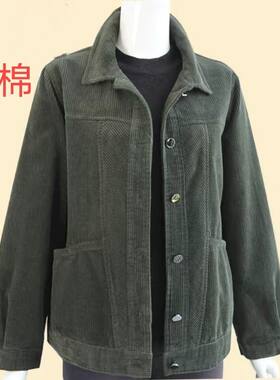 中老年女春秋纯棉外套老人条绒风衣加大码中年灯芯绒全棉夹克妈妈