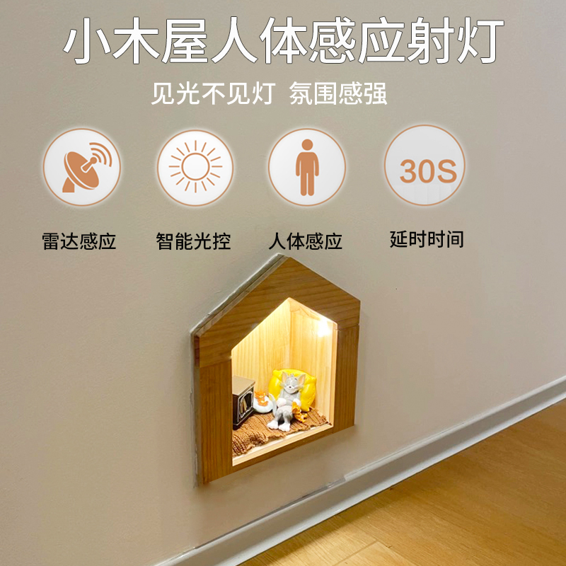 人體智能雷達(dá)感應(yīng)小射燈小木屋房子夜燈杰瑞門(mén)洞角落小紅書(shū)同款燈