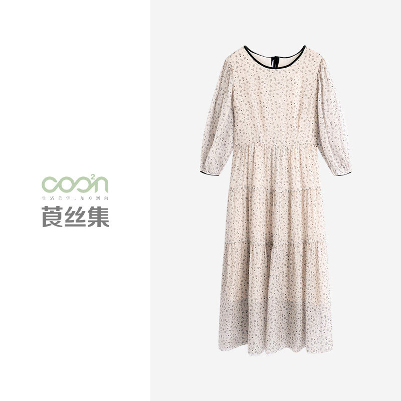 莨丝集/COO²N女装 桑蚕丝雪纺连衣裙圆领中袖-D30LYQ50