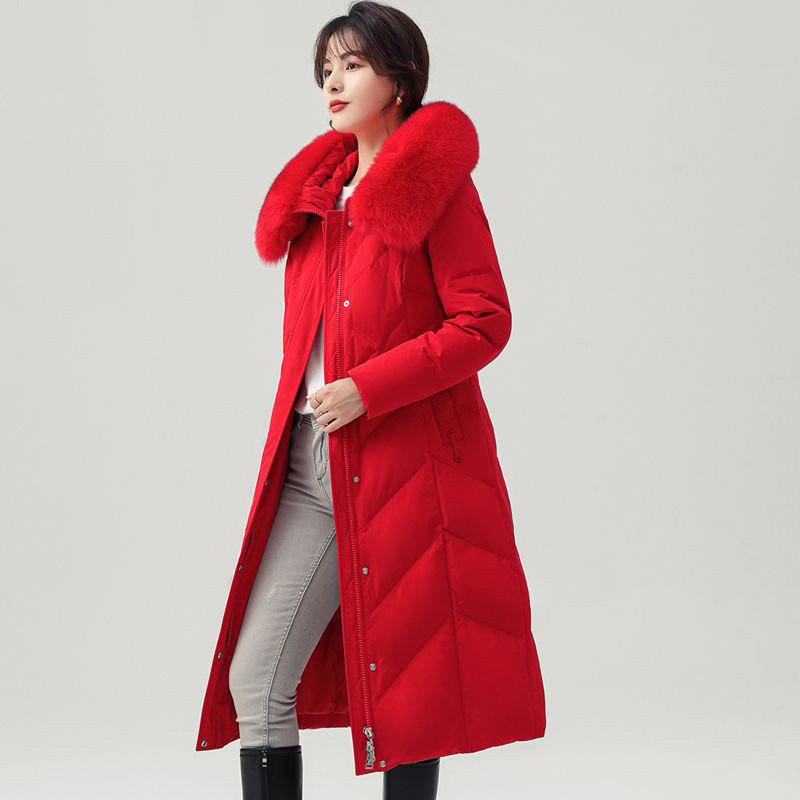 雪中飞2025冬季新款羽绒服女大毛领长款过膝连帽大红结婚加厚外套,女装/女士精品,羽绒服,淘宝优惠券,粉丝福利购,淘宝优惠卷