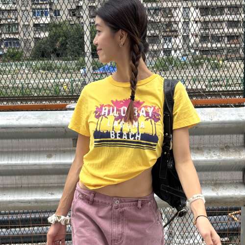 复古夏威夷椰树显瘦短款女T恤