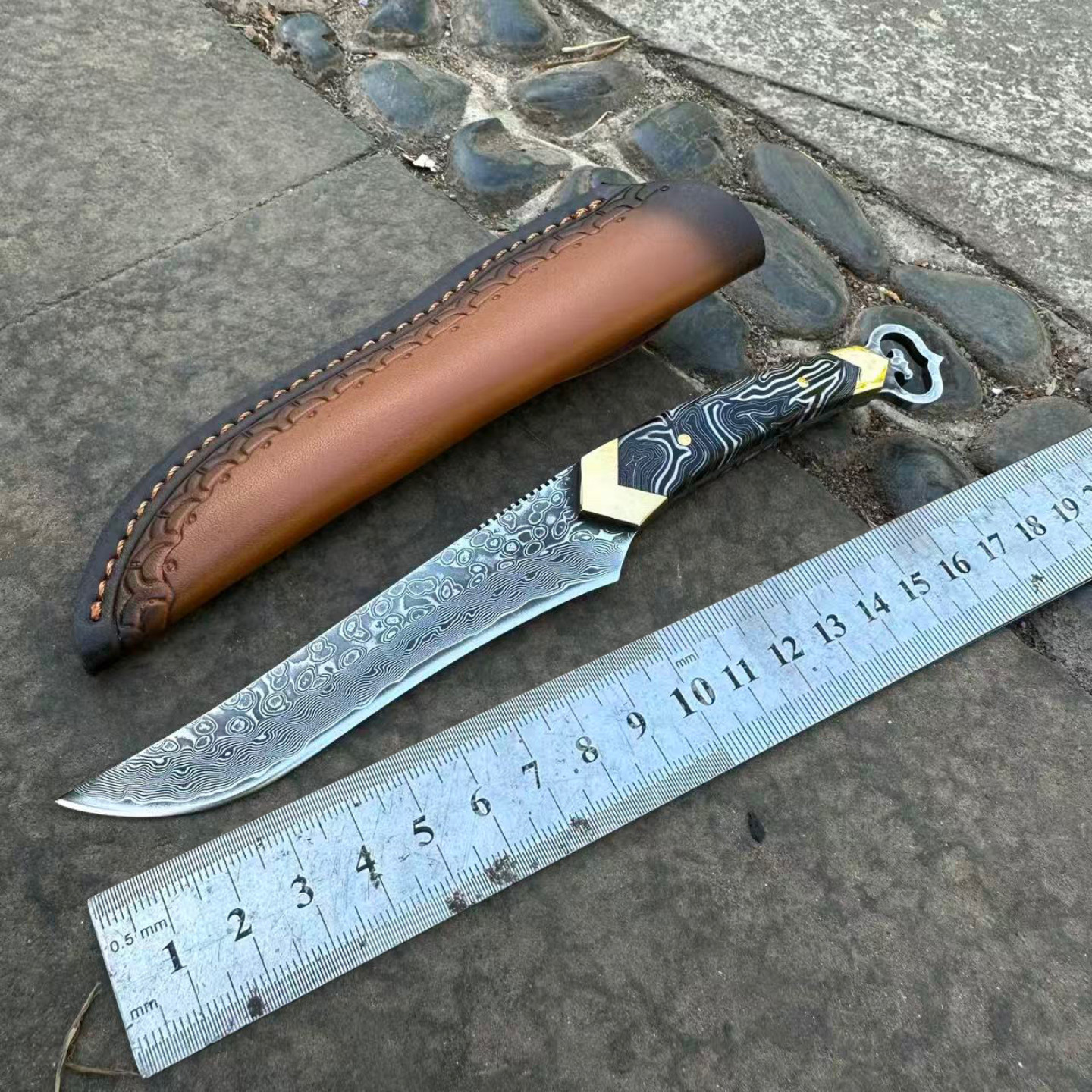 【JX】手工制作锻打大马士革钢刀具户外露营随身弯刀刀具龙骨一体