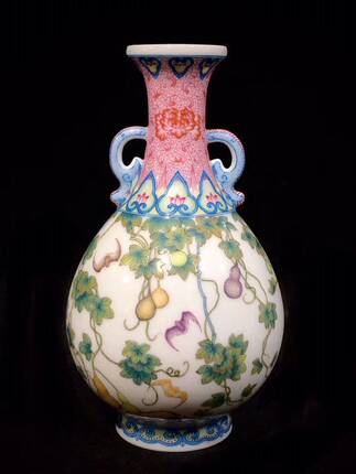 手作精品官窑珐琅彩双耳葫芦陶瓷瓶