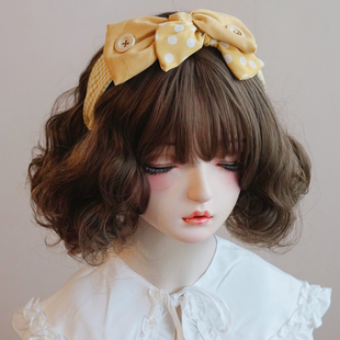 本守造原创手工波点格子蝴蝶结发箍头黑粉日韩日系甜美lolita