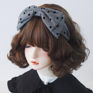 本守造原创手工灰色波点双层大蝴蝶结发箍头箍显脸小日系