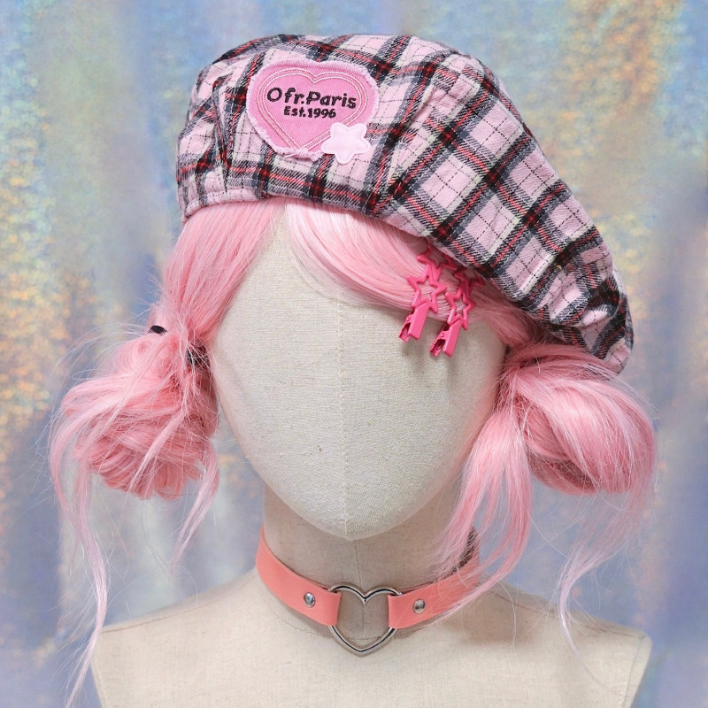 本守造原创手工爱心黑粉格子云朵帽贝雷帽甜酷Y2K亚文化秋冬保暖,服饰配件/皮带/帽子/围巾,帽子,淘宝优惠券,粉丝福利购,淘宝优惠卷
