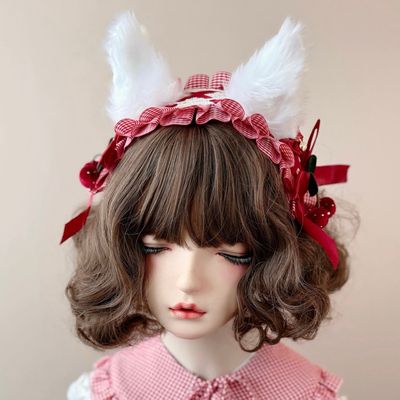 本守造原创樱桃毛绒狐狸耳朵发带