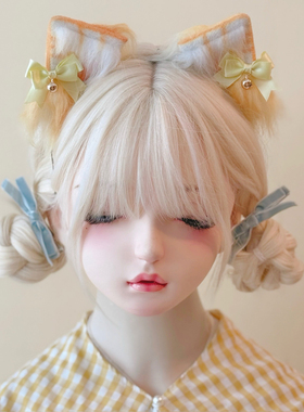 本守造原创手工蝴蝶结铃铛橘猫猫耳发箍毛绒兽耳lolita毛绒kc黄色