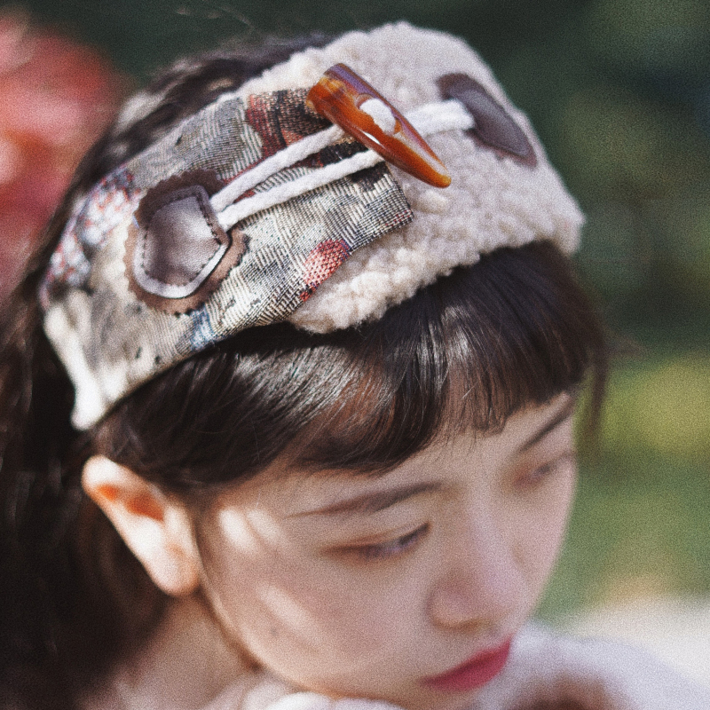 本守造原创手工宽边发带羊羔绒