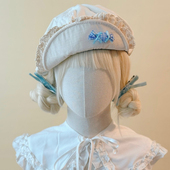 本守造原创手工蓝色糖果蕾丝翻帽檐贝雷帽春夏秋冬浅米色米白色