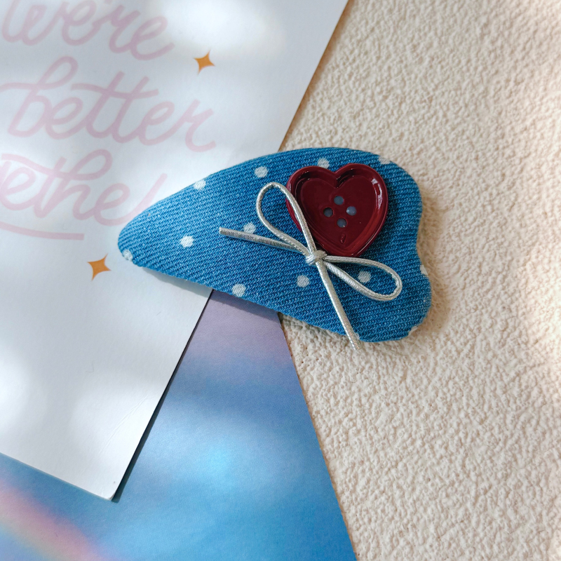 本守造原创爱心波点牛仔发夹
