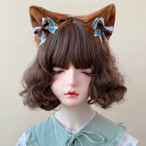 本守造原创格子蝴蝶结猫耳发箍