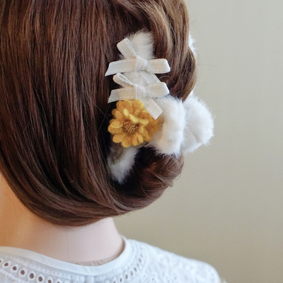 本守造原创手工毛绒向日葵抓夹鲨鱼夹秋冬白色