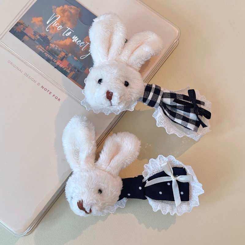 本守造原创手工毛绒兔子蕾丝发夹