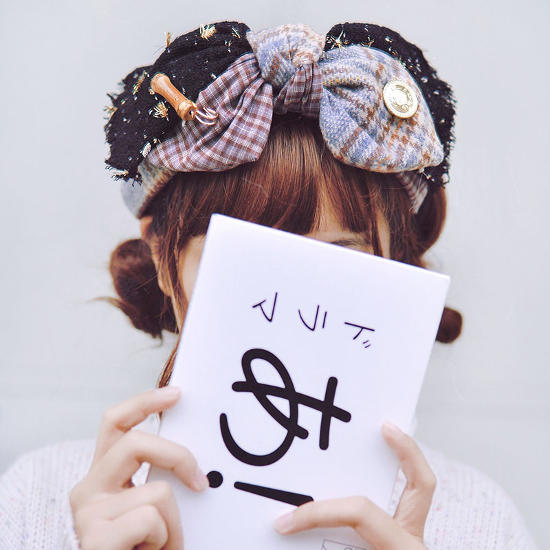 本守造原创手拼接发带毛呢格子