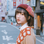 本守造原创手工手作拼接贝雷帽日本日系秋冬ca4la风毛呢保暖0