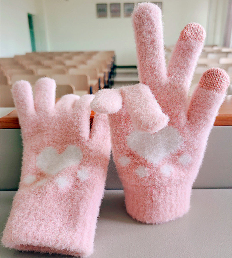 卡通毛呢日系甜美触屏手套女学生