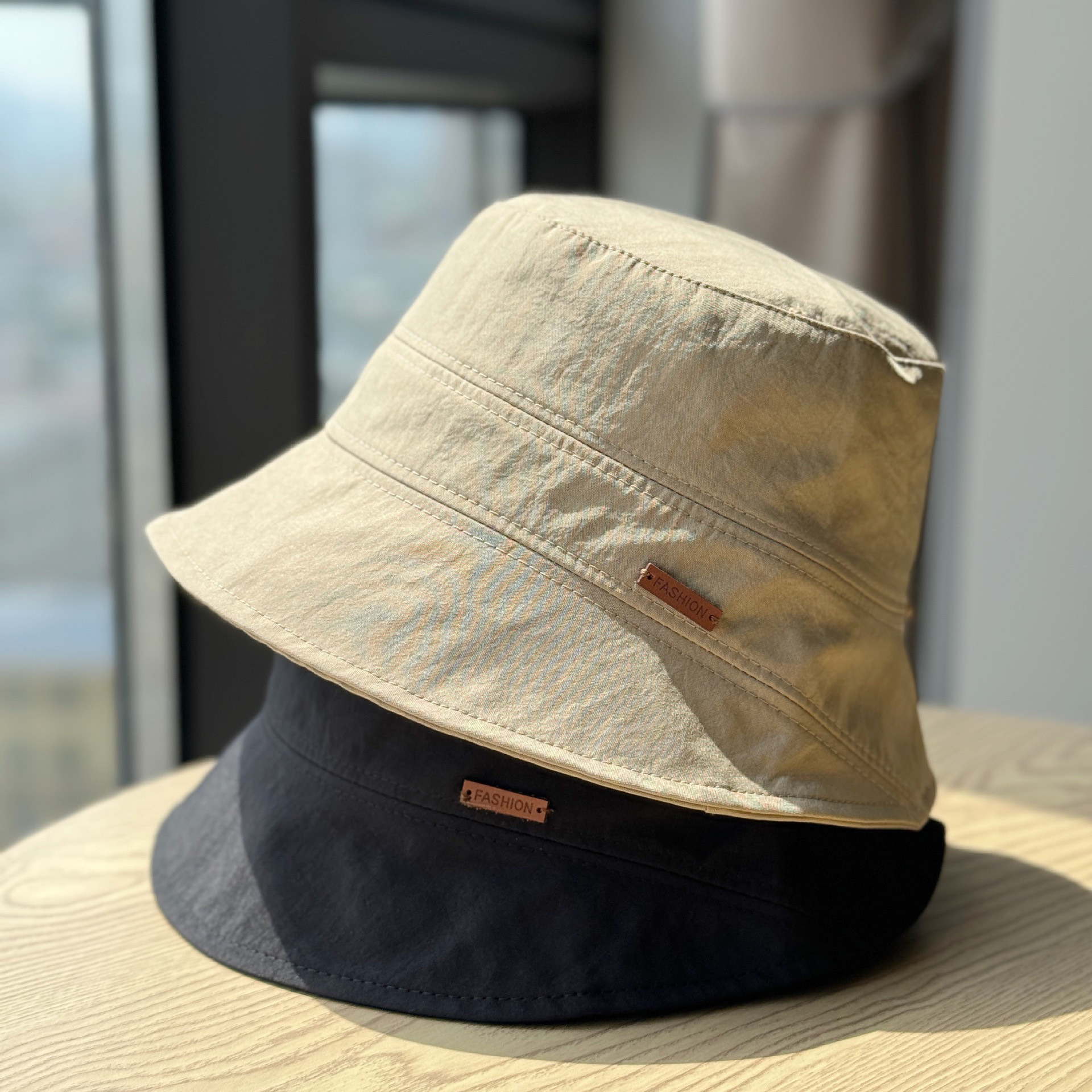 新款韩版抽绳遮阳渔夫帽女盆帽平顶水桶帽纯色简约百搭显脸小出游